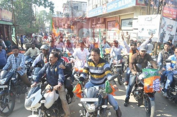 BJP kicks off bike rally ahead of 1 year completion of BJP leadership in Tripura amid ongoing terror-attacks on Democracy 